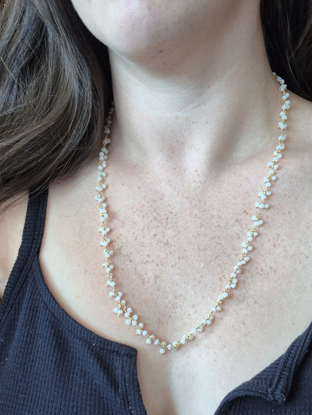 Dainty White Beaded Chain Necklace